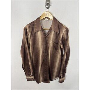Vintage Charisma Townline 70s Disco Men M 15.5 Brown Groovy Button Shirt